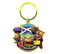Bells Box Llavero de recuerdo de la herencia escocesa - Llavero redondo de oro escocés - Llavero de coche de regalo de Escocia, Dorado y multicolor, 8 x 5 cm