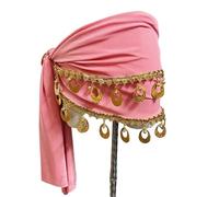 Belly Dance Costume Traje de danza del vientre for mujer, ropa práctica oriental, cinturón monedas doradas, pañuelo cadera for niña(Pink)