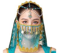 Belly Dance Face Velo Elegante Dance Tribal Tribal Velo Delicada Cadena India con Correa Ajustable Princesa Jasmine Accesorio de Disfraces para Mujeres Show Dress Party Velina