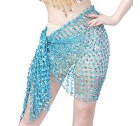 Belly Dance Hip Bufanda Belly Dance, Bufanda de cadera for danza del vientre, falda envolvente tejida con lentejuelas, cinturón de cadena, accesorio de disfraz de actuación de bailarina Rave, Carnaval