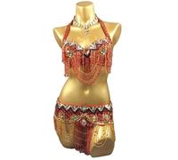 Belly Dancer Top Conjunto de Traje de Danza del Vientre Sexy con Sujetador y cinturón, 2 Piezas, for Mujer, Tallas 34D/DD, 36D/DD, 38/D/DDD, 40B/C/D, 42D/DD(Red,Bra42D Belt100cm)
