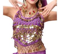 Belly Dancer Top Sujetador de danza del vientre con lentejuelas for mujer, top con borlas, triángulo, toalla, top corto con cuello halter for fiesta, disfraces de baile for escenario de club(Color 2)
