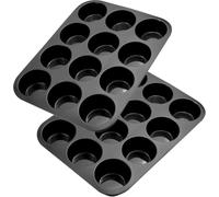 Belmalia 2 Molde para Magdalenas, Silicona, 12 Panecillos, Recubrimiento Antiadherente, Cupcake Brownie Budín Latta de Mollete Muffin Bandeja para Hornear Panecillos Negro