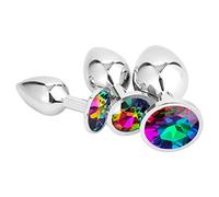 Belmalia 3x Plug Anal Metálico | Butt Plug Cristal Rainbow | Pura Placer en 3 Tamaños para Mujeres, Parejas, Hombres | Juego Plugs Anales Vistoso