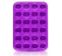 Belmalia Molde para Mini Magdalenas, Silicona, 34 x 24 x 2 cm, 24 Panecillos, Recubrimiento Antiadherente, Cupcake Brownie Budín Latta de Mollete Muffin Bandeja para Hornear Panecillos Violeta Morado Púrpura