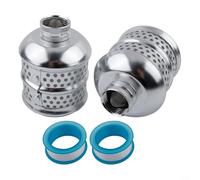 Belnotelt Bolas de filtro de burbujas de aire de aluminio para riego de jardín, aspersor suave de desbordamiento difuso para plantas delicadas, césped y patios, incluye cinta cruda, color plateado