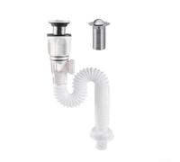 Belnotelt Juego de tubos de drenaje flexibles para fregadero de cocina, antiobstrucciones y bajantes a prueba de olores, tapón desplegable de acero inoxidable con junta de silicona (blanco)