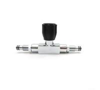 Belnotelt Válvula de buceo de doble tanque, chapado en cobre cromado de 3500 PSI compatible con DIN/yugo, conector de cilindro de aire de alta presión con mango ergonómico para configuración izquierda