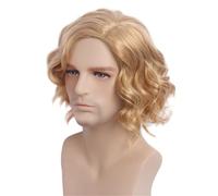 BeLongsYou Peluca Hombre Corta Rizada Dorada Esponjosa Ondulada Sintética Natural En Capas Diaria Halloween Pelo Fiesta Mujeres Unisex, 14in/35cm,Oro