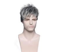 BeLongsYou Peluca para Hombre, Peluca Corta Gris Ombre Peluca Natural en Capas Peluca Sintética Realista Peluca Diaria Peluca de Recambio,Gris