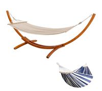 BELONID Hamaca con Soporte de Madera, Incluye 2 Hamacas, Carga 200 kg, 320x120x120 cm, Estructura Arqueada Estable de Madera, Altura Ajustable, para Jardín, Terraza y Balcón (Azul)