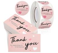 Belons 100 tarjetas de agradecimiento, 500 calcomanías de agradecimiento por apoyar a mi pequeña empresa, tarjetas de agradecimiento y calcomanías para pequeñas empresas, tiendas en línea, tiendas