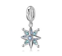 Belons Abalorio de plata de ley 925 con forma de octagrama para pulseras y collares, colgantes de estrella con circonita cúbica, joyería para mujeres y niñas