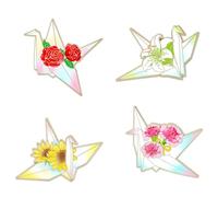 Belons Broche de grúas de papel, flores de aleación, broche de grulla de origami, broche para banquete, broche de bolsa, decoración, joyería para mujeres y niñas