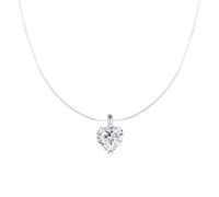 Belons Collar de plata de ley 925 con colgante de corazón solitario para mujer, gargantilla invisible, cadena de nailon