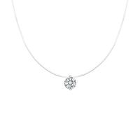 Belons Collar para mujer de plata de ley 925 con circonita cúbica de 6 mm, collar solitario con colgante invisible, cadena de nailon, 45 cm