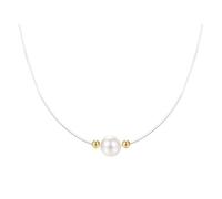 Belons Collar para mujer, plata de ley 925, gargantilla con perlas solitarias, collar invisible con cadena de nailon