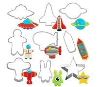 Belons Juego de 9 cortadores de galletas de universo, de acero inoxidable, cohete, aeronave, avión, estrella, cortadores de galletas para fondant, decoración de pasteles, glaseado, repostería, azúcar,