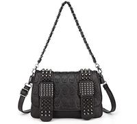 BelonYou Women Punk Skull Shoulder Top-Handle Bag Goth Rivet Purse Handbag PU Leather Chain Satchel Tote Black