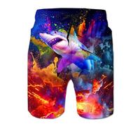 Belovecol Bañador con Estampado de Tiburón 3D Secado Rápido Longitud Media con Cordón Ajustable Talla L