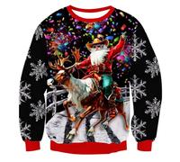 Belovecol Suéter navideño de Manga Larga con Estampado 3D de Papá Noel y Alce para Hombre, Unisex, L