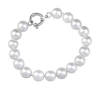 Beloved ❤️ Pulsera para mujer con perlas blancas, perlas de trabilla para una cadena de acero - Mosquetón redondo - Perlas 10 mm