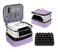 Beloving Caja de almacenamiento de esmalte de uñas, organizador de dos niveles para 30 botellas y lámpara UV, maletín portátil con divisores ajustables, bolsa de esmalte de uñas para técnico de uñas