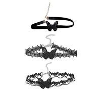 BELOWSYALER 3 collares de mariposa de encaje vintage negro gargantilla collar de clavícula cadena de hadas joyería mujeres niñas mariposa gargantilla collares para mujeres niñas