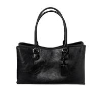 BELOWSYALER Amplia bolsa de piel sintética con asas reforzadas, tela texturizada suave para libros, laptop y accesorios diarios, bolso espacioso, Black, One Size
