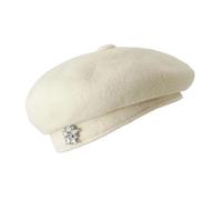 BELOWSYALER Boinas de lujo engrosadas con diamantes de imitación decorativos para varias ocasiones para mujeres clima frío pintor cúpula diamantes de imitación, blanco, Talla única