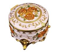 BELOWSYALER Caja de almacenamiento redonda esmaltada para joyas, elegantes diseños de metal para mostrar objetos de valor, caja de almacenamiento con revestimiento decorativo