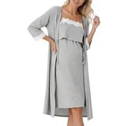 BELOWSYALER Camisón de lactancia cómodo con aberturas laterales, tela suave para embarazo y posparto, cómodo vestido de hogar de enfermería, Gris Plata, L