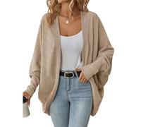 BELOWSYALER Cárdigan de gran tamaño para mujer, otoño 2025, suéter de frente abierto, abrigos de manga larga, suéteres de punto de manga larga, suéteres de punto frontal abierto, caqui, XL