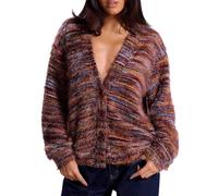 BELOWSYALER Cárdigan mullido de forro polar con cuello en V para mujer, suéter de punto suave con botones de manga larga, suéter colorido a rayas de gran tamaño, abrigo de abrigo elegante, B, L