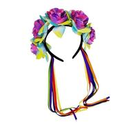 BELOWSYALER Diadema con diseño floral de arcoíris rosa con borlas de flores para espectáculos en vivo para carnavales