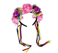 BELOWSYALER Diadema con diseño floral de arcoíris rosa con borlas de flores para espectáculos en vivo para carnavales
