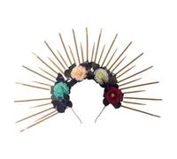 BELOWSYALER Diadema redonda de cinco puntas con hebilla de cabeza de estrella divertida y exagerada, coronas doradas, vestido de bruja de Halloween, accesorios para el cabello, coronas, hebilla para