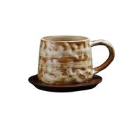 BELOWSYALER Japanese Styles - Taza de cerámica que conserva el calor, taza de café con mango ergonómico, juego de platillos esenciales para el hogar y la oficina