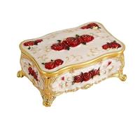 BELOWSYALER Joyero con acabado brillante grabado floral con construcción de aleación y múltiples compartimentos de almacenamiento para collar de mujer