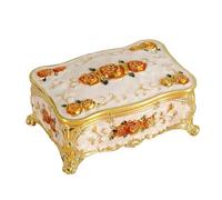 BELOWSYALER Joyero con acabado brillante grabado floral con construcción de aleación y múltiples compartimentos de almacenamiento para collar de mujer