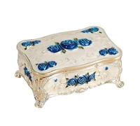 BELOWSYALER Joyero con acabado brillante grabado floral con construcción de aleación y múltiples compartimentos de almacenamiento para collar de mujer