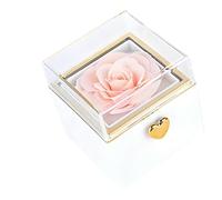 BELOWSYALER Joyero giratorio único con anillos de flores artificiales, contenedor de almacenamiento, textura perfecta para propuestas de boda, caja de almacenamiento de aros