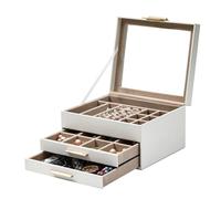 BELOWSYALER Joyero multifuncional con tapa transparente interior de franela de piel sintética, herrajes dorados para exhibir caja de almacenamiento forrada de franela