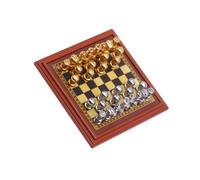 BELOWSYALER Juego de ajedrez en miniatura para casas de muñecas y exhibición de mesa con tablero de metal y piezas