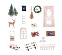 BELOWSYALER Juego de corona de puerta de reno en miniatura para casas de muñecas, pueblo de Navidad, decoración de mesa de resina