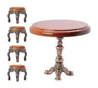BELOWSYALER Juego de mesa de café redonda vintage a escala 1:12 con 4 sillas para casas de muñecas en miniatura, juego de comedor, exhibición coleccionable