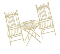 BELOWSYALER Juego de mesa y silla de hierro en miniatura 3 en 1 para decoración de casas de muñecas 1/12, proyectos de manualidades y accesorios de exhibición de jardín