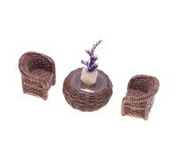 BELOWSYALER Juego de mesa y sillas de mimbre de resina en miniatura, detalles realistas para casas de muñecas, accesorios en miniatura