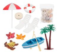BELOWSYALER Juego de muebles de playa en miniatura a escala 1/12, accesorios para casa de muñecas con sombrilla, conchas marinas, modelo de barco