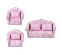 BELOWSYALER Juego de sofá individual doble en miniatura a escala 1/12 para muebles de casa de muñecas con almohada suave y decoración de escena de marco de madera
